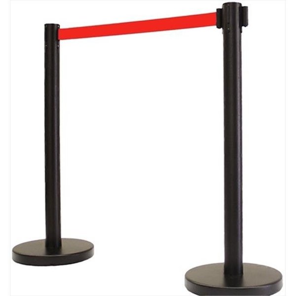 Vic Crowd Control Inc VIP Crowd Control 1301 14 in. Flat Base Black Post & Cover Retractable Belt Stanchion - 13 ft. Red Belt 1301